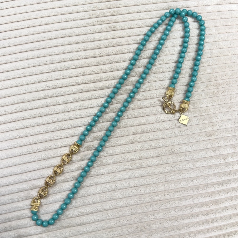 Turquoise Beaded Necklace with Gold Accents